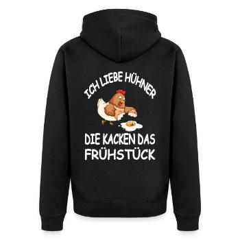 Ich Liebe Hühner Die Kacken das Frühstück - Unisex Premium Bio Zip Hoodie - Schwarz - Hinten - Nico (187cm)