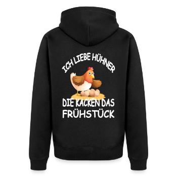 Ich Liebe Hühner Die Kacken das Frühstück - Unisex Premium Bio Zip Hoodie - Schwarz - Hinten - Nico (187cm)
