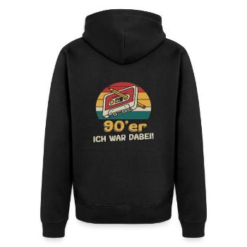 Neunziger Jahre - ich war dabei | 90 er Sprüche - Unisex Premium Bio Zip Hoodie - Schwarz - Hinten - Nico (187cm)