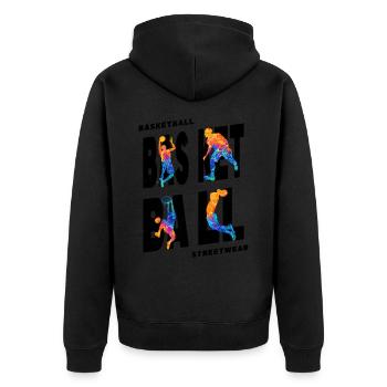 Basketball Basketballspieler Spieler Vintage Bunt - Unisex Premium Bio Zip Hoodie - Schwarz - Hinten - Nico (187cm)