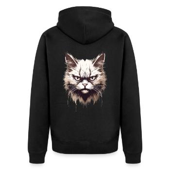 Cat Annoyed Cat Face Evil House Cat - Unisex Premium Organic Zip Hoodie - black - Back - Nico (187cm)