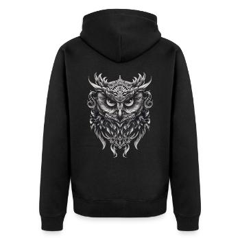 Süße Eule mit großen Augen - Unisex Premium Bio Zip Hoodie - Schwarz - Hinten - Nico (187cm)