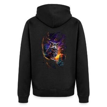 Beau hibou avec de grands yeux la nuit - Veste à capuche bio Premium Unisexe - noir - Dos - Nico (187cm)