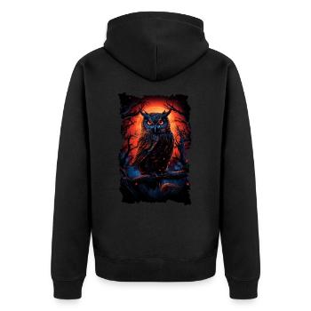 Cool owl with big eyes at night - Unisex Premium Organic Zip Hoodie - black - Back - Nico (187cm)
