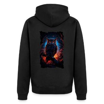 Cool owl with big eyes at night - Unisex Premium Organic Zip Hoodie - black - Back - Nico (187cm)