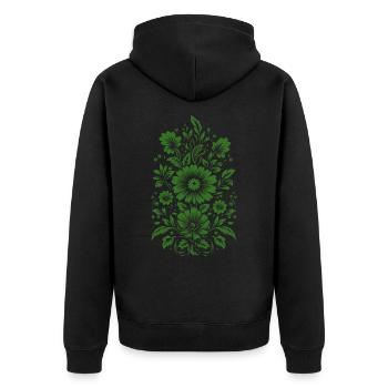 Schönes grünes Blumenmuster - Unisex Premium Bio Zip Hoodie - Schwarz - Hinten - Nico (187cm)
