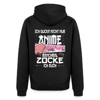 Ich gucke nicht nur Anime manchmal zocke ich auch - Unisex Premium Bio Zip Hoodie - Schwarz - Hinten - Nico (187cm)