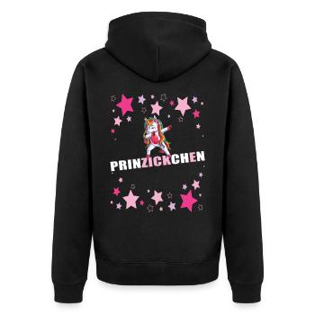 Prinzessin Prinzickchen Einhorn - Unisex Premium Bio Zip Hoodie - Schwarz - Hinten - Nico (187cm)
