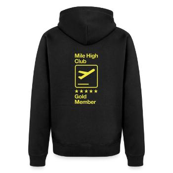 Mile High Club Gold Member - Unisex Premium Bio Zip Hoodie - Schwarz - Hinten - Nico (187cm)