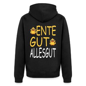 Ente gut alles gut - Unisex Premium Bio Zip Hoodie - Schwarz - Hinten - Nico (187cm)