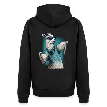 Llama Alpaca Animal Gift Idea - Unisex Premium Organic Zip Hoodie - black - Back - Nico (187cm)