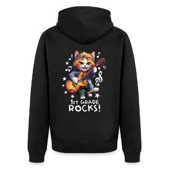 Back-to-school school enrollment cat kitten - Unisex Premium Organic Zip Hoodie - black - Back - Nico (187cm)