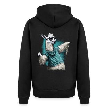 Dancing Llama Llamas Alpaca Animal Gift Idea - Unisex Premium Organic Zip Hoodie - black - Back - Nico (187cm)