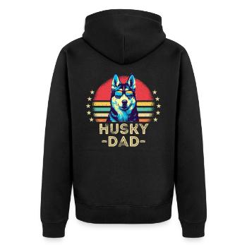 Husky mit sonnenbrille retro - Unisex Premium Bio Zip Hoodie - Schwarz - Hinten - Nico (187cm)
