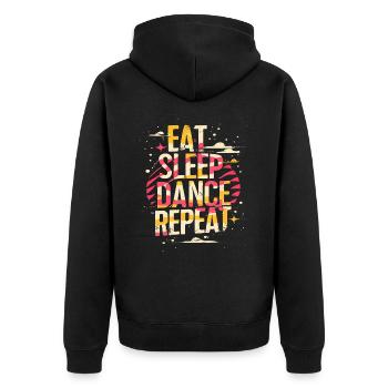 Eat Sleep Dance Repeat Typografie - Unisex Premium Bio Zip Hoodie - Schwarz - Hinten - Nico (187cm)