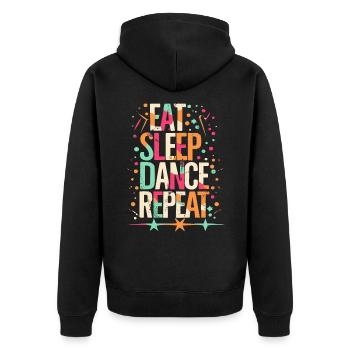 Eat Sleep Dance Repeat Typografie - Unisex Premium Bio Zip Hoodie - Schwarz - Hinten - Nico (187cm)