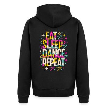 Eat Sleep Dance Repeat Typografie - Unisex Premium Bio Zip Hoodie - Schwarz - Hinten - Nico (187cm)