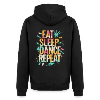 Eat Sleep Dance Repeat Typografie - Unisex Premium Bio Zip Hoodie - Schwarz - Hinten - Nico (187cm)