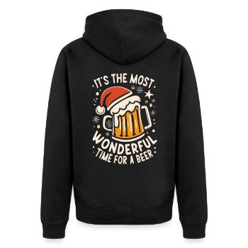 Nikolausmütze Weihnachtsmann- Bierliebhaber Spruch - Unisex Premium Bio Zip Hoodie - Schwarz - Hinten - Nico (187cm)