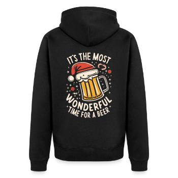 Nikolausmütze Weihnachtsmann- Bierliebhaber Spruch - Unisex Premium Bio Zip Hoodie - Schwarz - Hinten - Nico (187cm)
