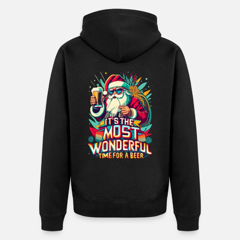 Weihnachtsmann- Bierliebhaber Geschenkidee - Unisex Premium Bio Zip Hoodie - Schwarz