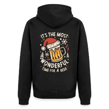 Nikolausmütze Weihnachtsmann- Bierliebhaber Spruch - Unisex Premium Bio Zip Hoodie - Schwarz - Hinten - Nico (187cm)