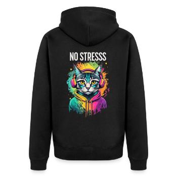 Cat motif music lover saying NO STRESS - Unisex Premium Organic Zip Hoodie - black - Back - Nico (187cm)
