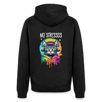 Cat motif music lover saying NO STRESS - Unisex Premium Organic Zip Hoodie - black - Back - Nico (187cm)