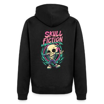 Skull Fiction Totenkopf Schädel Kunst Pixelart - Unisex Premium Bio Zip Hoodie - Schwarz - Hinten - Nico (187cm)