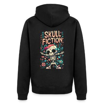 Skull Fiction Totenkopf Schädel Kunst Pixelart - Unisex Premium Bio Zip Hoodie - Schwarz - Hinten - Nico (187cm)