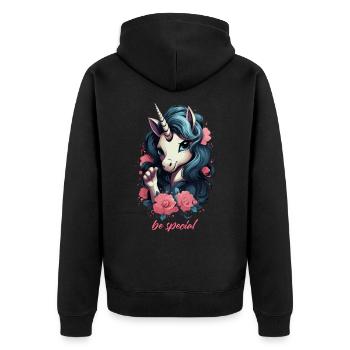 Cute Cute Unicorn - Be Special - Unisex Premium Organic Zip Hoodie - black - Back - Nico (187cm)