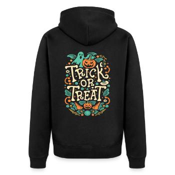 Trick or Treat Happy Halloween - Unisex Premium Bio Zip Hoodie - Schwarz - Hinten - Nico (187cm)