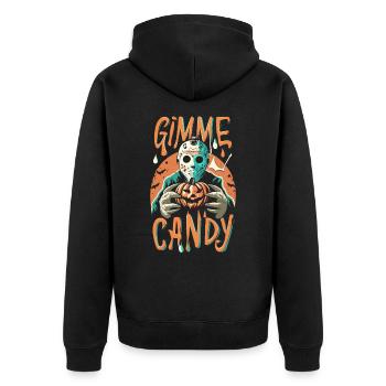 Halloween Gimme Candy Trick or Treat - Unisex Premium Bio Zip Hoodie - Schwarz - Hinten - Nico (187cm)