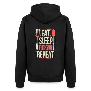 Eat Sleep Fucking Repeat Sport Typografie - Unisex Premium Bio Zip Hoodie - Schwarz - Hinten - Nico (187cm)