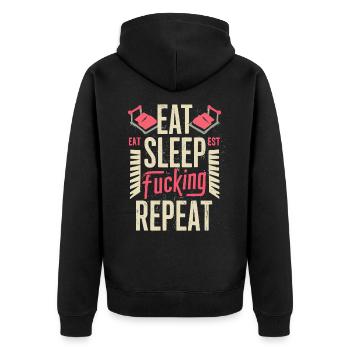 Eat Sleep Fucking Repeat Sport Typografie - Unisex Premium Bio Zip Hoodie - Schwarz - Hinten - Nico (187cm)
