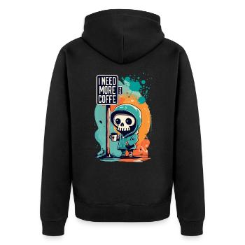 Skeleton Skull I NEED MORE COFFEE Coffee Saying - Unisex Premium Organic Zip Hoodie - black - Back - Nico (187cm)