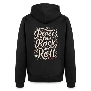 Peace Love Rock And Roll Déclaration Devise - Veste à capuche bio Premium Unisexe - noir - Dos - Nico (187cm)