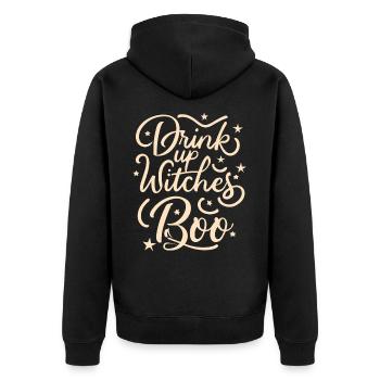 Drink Up Witches Boo Lustiger Halloween Spruch - Unisex Premium Bio Zip Hoodie - Schwarz - Hinten - Nico (187cm)