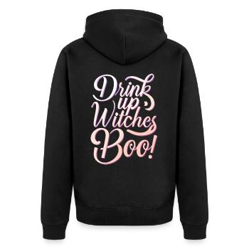 Drink Up Witches Boo Lustiger Halloween Spruch - Unisex Premium Bio Zip Hoodie - Schwarz - Hinten - Nico (187cm)
