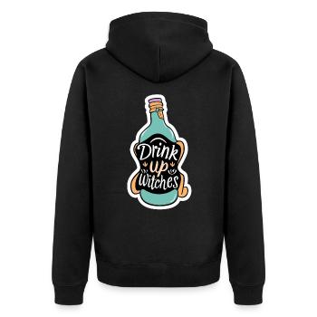 Drink Up Witches Lustiger Halloween Spruch - Unisex Premium Bio Zip Hoodie - Schwarz - Hinten - Nico (187cm)