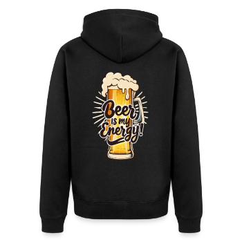 Beer is my Energy Biertrinker Bierliebhaber - Unisex Premium Bio Zip Hoodie - Schwarz - Hinten - Nico (187cm)