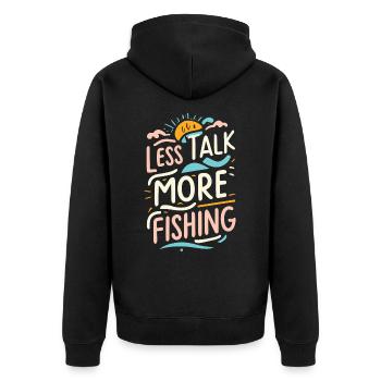 Less Talk More Fishing Angelbekleidung - Unisex Premium Bio Zip Hoodie - Schwarz - Hinten - Nico (187cm)