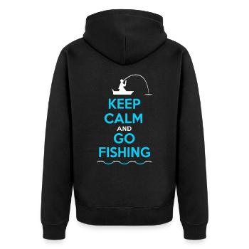 Keep Calm And Go Fishing Angler Sayings - Unisex Premium Organic Zip Hoodie - black - Back - Nico (187cm)
