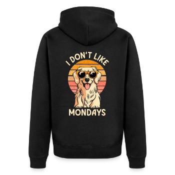 Golden Retriever I Don`t Like Mondays - Unisex Premium Bio Zip Hoodie - Schwarz - Hinten - Nico (187cm)