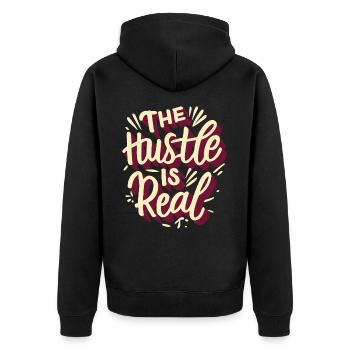 The Hustle is Real Lustiger Spruch - Unisex Premium Bio Zip Hoodie - Schwarz - Hinten - Nico (187cm)