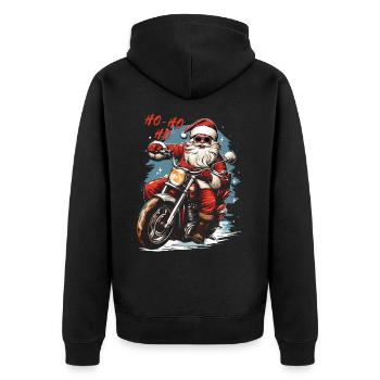 Motorradfahrer Santa Weihnachtsmann Motorrad - Unisex Premium Bio Zip Hoodie - Schwarz - Hinten - Nico (187cm)