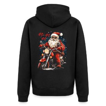 Motorradfahrer Santa Weihnachtsmann Motorrad - Unisex Premium Bio Zip Hoodie - Schwarz - Hinten - Nico (187cm)