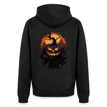 Gruseliger Halloween Kürbis - Unisex Premium Bio Zip Hoodie - Schwarz - Hinten - Nico (187cm)
