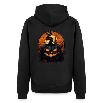 Gruseliger Halloween Kürbis - Unisex Premium Bio Zip Hoodie - Schwarz - Hinten - Nico (187cm)