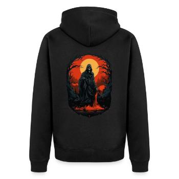 Gruseliger Halloween Sensenmann Grim Reaper - Unisex Premium Bio Zip Hoodie - Schwarz - Hinten - Nico (187cm)